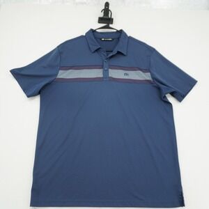 Travis Mathew Mens XL Blue Striped Short Sleeve Golf Polo Performance Stretch